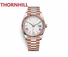 Men's Watch Day Date Style 41mm Silver Dial Automatic Mechanical Sapphire Glass Classic Model Folding Buckle Clasp WristWatch290A