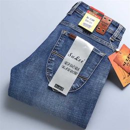 Sulee Top Brand Business Jeans Stretch Slim Denim Pants Men's Casual Full 211111