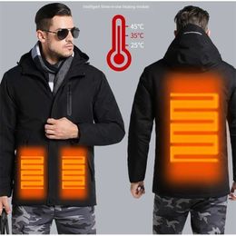 Electric Heated Parka Men Windbreak Plus Velvet Thick Warm Windproof Fur Coats USB Male Military Hooded Anorak Jackets 211126