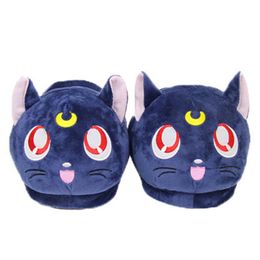 Anime Sailor Moon Lleush Slippers Luna Cat Kitty Soft Shelled Shoes Caliente Invierno Zapatillas para interiores 210225