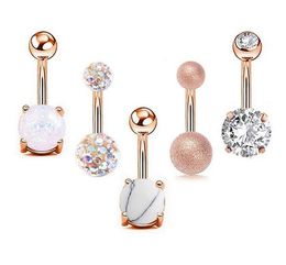 5pcs/lot Zircon Belly Button Rings for Women Girls Stainless Steel Silver Gold Navel Barbell Ring Body Piercing Jewellery Wholesale