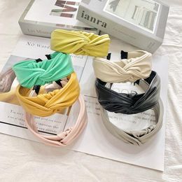 Fashion Women Headband 4CM PU Leather Hairband Solid Color Fresh Headwear Turban Adult Hair Accessories