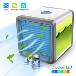 Car Air Cooling Fan Built-in LED Lamp Mini USB Portable Conditioner Humidifier Purifier Light Cooler Table Desk Home