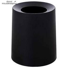 Household Double-Layer Round Trash Can Office Living Room Kitchen Bathroom Bin Waste Bins Without Lid Black 210728