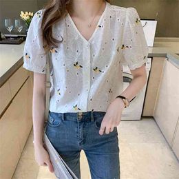 Korean Women Shirts Woman Short Sleeve Blouse Chiffon Blouses Office Lady White Tops Plus Size XXL 210531