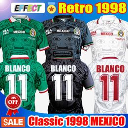 -Retro 1998 Mexiko-Weltcup Klassische Vintage Fußball-Trikots Thailand Qualität Hernandez 11 # Blanco Home Grün Away White Drittel Blakc Football Hemden