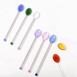 Smoking Colourful Portable Pyrex Thick Glass Dry Herb Tobacco Wax Oil Rigs Wig Wag Straw Shovel Spoon Scoop Hookah Bong Dabber Accessories DHL Free