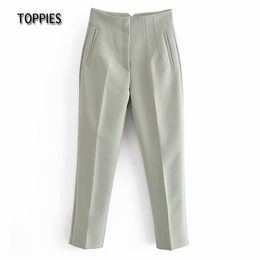 Toppies Bean Green Suit Pants Office Ladies Formal Trousers High Waist Straight Pants Streetwear Q0801