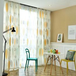Curtain & Drapes Modern Fancy Yellow Printed Leaf Fabric Curtains And Tulle Bedroom / Living Room Balcony Customizable