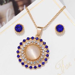 Jewelry Sets Luxury designer Bracelet Exquisite Gold Color Bridal Bling Austrian Crystal Opal Stone Pendant Necklaces Earrings Wedding Acces