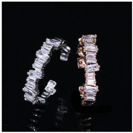 Wedding Rings Fashion Luxury Cubic Zircon Baguette Ring Engagement Adjustable For Women Glitter Elegant Hand Made J0069