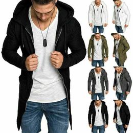 Mens Casual Hoodie Hooded Longline Zip Sweatshirt Sweater Jacket Outwear Coat XL X0621