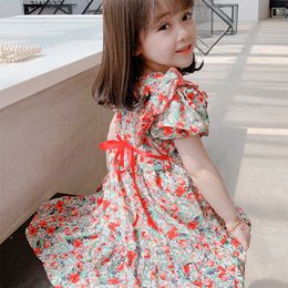 Summer Kids Girls Floral Shorts Sleeve Dress Korean style Little Princess Ruffles Cute Beach Dresses Toddler 210615