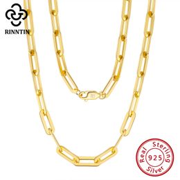 Rinntin Fashion Paperclip Link Necklace 925 Sterling Silver 14k Gold Plated Chain Necklaces for Women Men Jewellery SC39