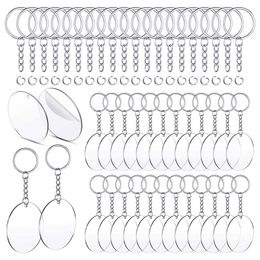 150 Pcs 2 Inches Acrylic Transparent Discs and Key Chains Set, Clear Blank Acrylic Discs Round Keychain for DIY Projects