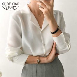 Spring Women Tops and Blouses Solid White Chiffon Blouse Office Shirt Long Sleeve Women Shirts Clothes Blusa Mujer De Moda 210527
