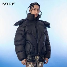 ZODF Men Winter Thick Coats High Street Hip Hop Unisex Cotton Liner Embroidery Hooded Puffer Jacket Streetwear HY0337 211214