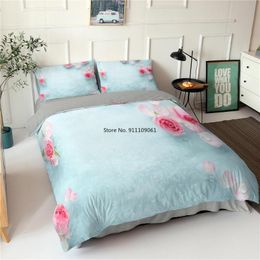 Bedding Sets Home Textiles Luxury 3D Red Rose Set King Size Duvet Cover And Pillowcase 2/3pcs Kids Adults Wedding Bedroom Decor