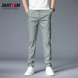 Men's Trousers Spring Summer Green Solid Color Fashion Cotton Pocket Applique Full Length Casual Work Pants Pantalon 210723