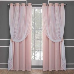 Pink Black Blackout Eyelet Curtains for princess Living Room Bedroom Thermal Insulated white sheer curtain Window Treatment 211203