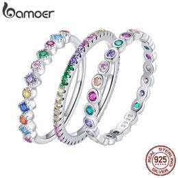 925 Sterling Silver Colourful Rainbow Zircon Finger Ring for Women Trendy Fashion Dazzling CZ Stone Anillos Jewellery Gift