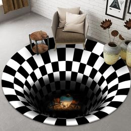 Halloween Round Carpet Trap 3D Stereo Black and White Geometric Illusion Carpet Living Room Bedroom Mats