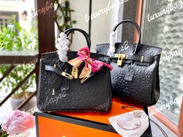 Designers Womens Handbags Purses Handbag Genuine Leather Shoulder Bags Ostrich High Quality 7 Colours With Silk Scarf Large-Capacity Women Hourglass Bag