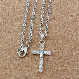 10Pcs Clear Rhinestone Cross Charm Pendants Necklaces For Men's Women Birthday Party Jewelry Gifts