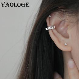 pierced clip earrings UK - Stud YAOLOGE 925 Sterling Silver 2021 Korean Version Ladies Fashion Jewelry Love Belt Ear Clip Pierced Earrings Wholesale