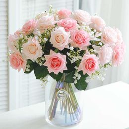 11pcs/Lot Rose Artificial Flowers Real Touch Rose Flowers Home Decorations for Wedding Party or Birthday Bouquet 210624