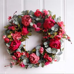 Decorative Flowers & Wreaths Christmas Wreath Red Rose Artificial Door Garland For Wedding Decoration Home Party Spring