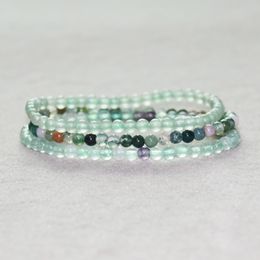 MG0066 Wholesale Fluorite Women`s Bracelet Indian Agate Bracelet Green Aventurine Jewellery 4 mm Mini Gemstone Bracelet Set