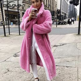ロングテディベアジャケットコート女性の毛皮の冬2021厚い暖かい特大の分厚いアウターウエアオーバーコート女性のFaux Lambswoolコート