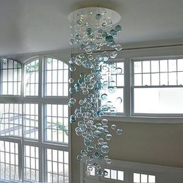 Nordic Murano Glass Bubble Chandelier Pendant Lamps LED Round Crystal Chandeliers for Staircase Living Room Lobby Art Decoration Turquoise Clear Blue Colour