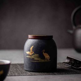 LUWU black crockery ceramic caddies porcelain canisters storage tea or food