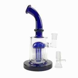 Blue Tree Percolator Glass Bong Hookahs Water Pipe Hookah with Leaf on Tube about 8 inch Height 5mm Thickness with Bowl for Smoking