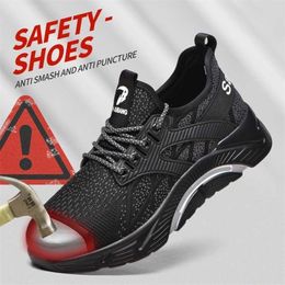 Fashion Safety Shoes Shock-absorbing Compressive Non-slip Anti-smashing Wear-resistant Breathable Trendy Sports Boots for Men 211217