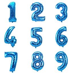 Party Decoration 32inch Blue Foil Number Balloon Helium Ballons Kids Happy Birthday Baby Boy Supplies 1st 1 2 3 4 5 6 7 8 9 10 Years Old