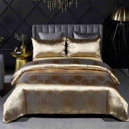 Drop Wedding Luxury Bedding Sets Jacquard Duvet Cover Set Wedding Bedclothes Gold 2/3pcs Bedclothe Queen King 210706