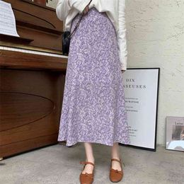 In Spring , The Korean Version of High Waist Slim Skirt Floral Long French Retro A Woman 210529