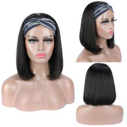 Synthetic Headband Wig Straight Bob Headband Wigs for Black Women Non Lace Frontal Wig 10-14 inch Short Bob Wig for Daily Wearfactory direct