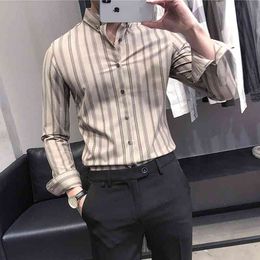 Fashion Striped Shirts Men Long Sleeve Slim Fit Casual Shirt Spring Formal Business Dress Chemise Homme Social Party Blouse 210527