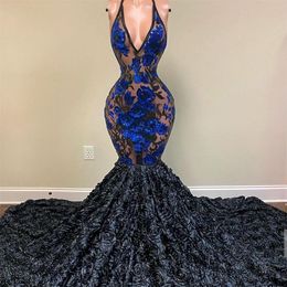 See Thru Sexy Mermaid Evening Dresses Lace Floral Flowers Prom Gowns V Neck Sequined Second Reception Dress