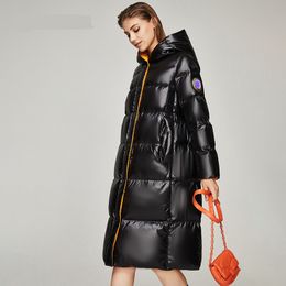 Jaqueta feminina Puffer Jacket Winter Jackets ao ar livre Parkas com moda com capuz Black Long Windbreaks Casacos Mulher Espalhar tamanho XL