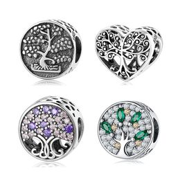 New Arrival 925 Sterling Silver Hollow Heart Family Tree Charm Beads Fit Original European DIY Charms Bracelets Jewellery Making Q0531