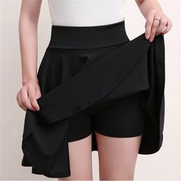 MKMDFME Summer Women Pleated Skirt Harajuku High Waist Skirts Womens Casual Dancing Korean Student Short Skirt Red Black Blue 210310