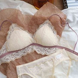 NXY sexy set Bra Brief Sexy Lace Thin Cotton Lined Triangle Cup Wireless and Panties Underwear Small Breasts Women Lingerie 1127