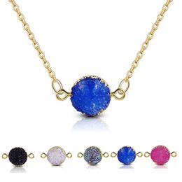 Design Resin Stone Druzy Necklaces 5 Colours Gold Plated Geometry Stone Pendant Necklace For Elegant Women Girls Fashion Jewellery