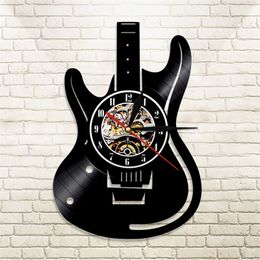 Guitar Vinyl Record Wall Clock Music Vintage LP Wall Clock Home Decor Musical Instruments Gift For Music Lover Guitarist 210310