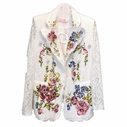 High Quality Fashion Designer Runway Coats Spring Jacket Women's Long Sleeve Flower Embroidery Lace Outerwears Vetement Femme X0721